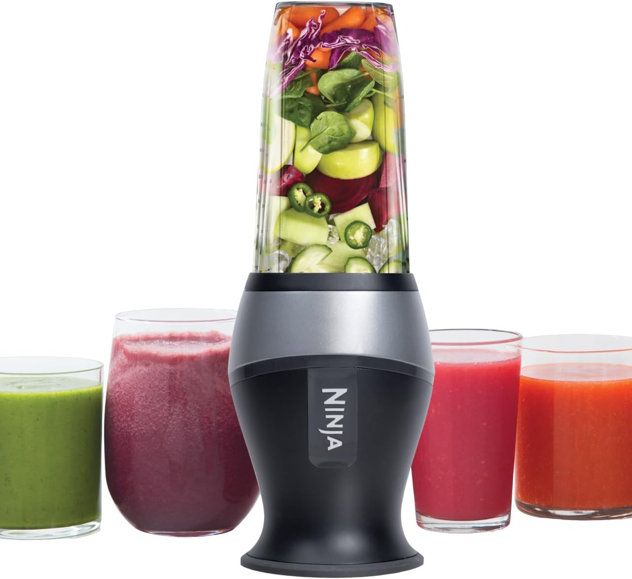 Ninja Fit Compact Personal Blender, Portable Blender for-Smoothies, Shakes, Food Prep, and Frozen Blending, 700-Watt Base, (2) 16-oz. Cups and Spout Lids, Black QB3001SS