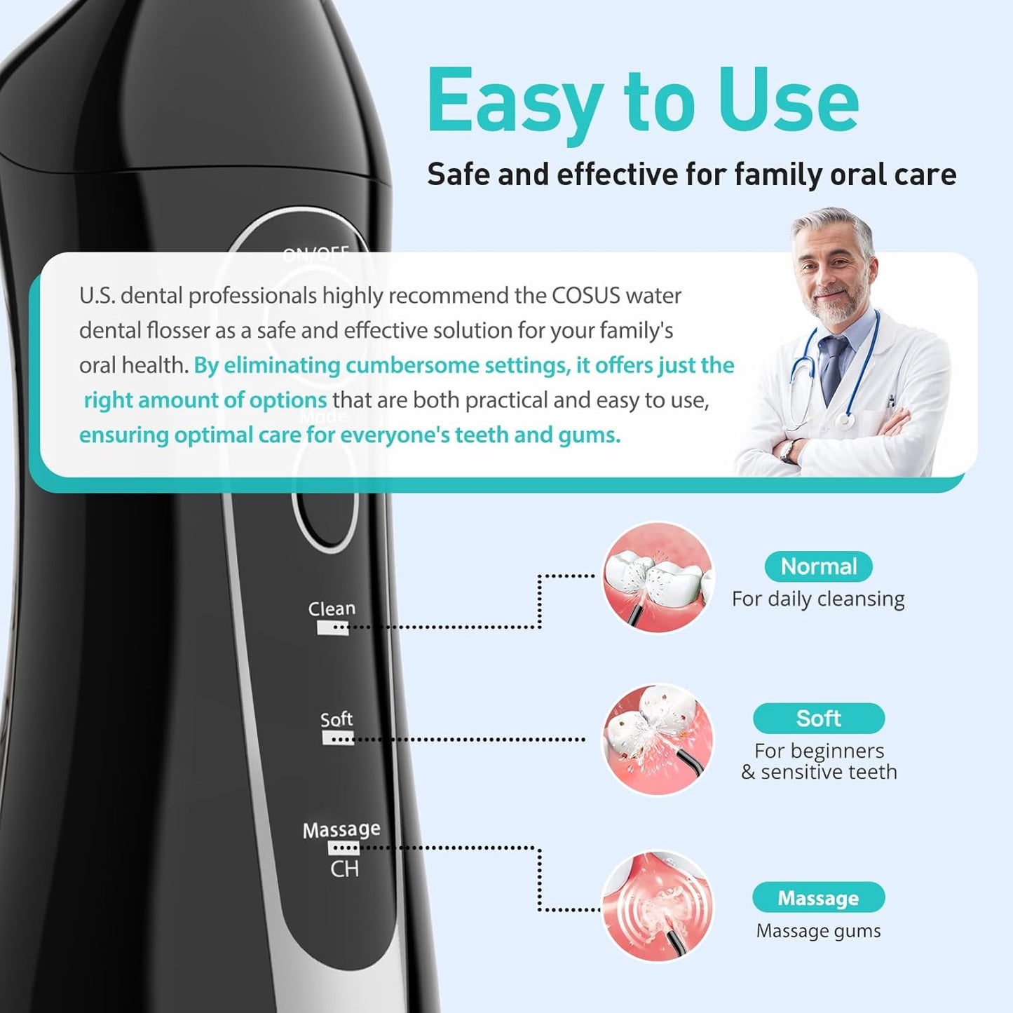 Water Dental Flosser Teeth Pick: Portable Cordless Oral Irrigator 300ML Rechargeable Travel Irrigation Cleaner IPX7 Waterproof Electric Flossing Machine for Teeth Cleaning C20(F5020E)