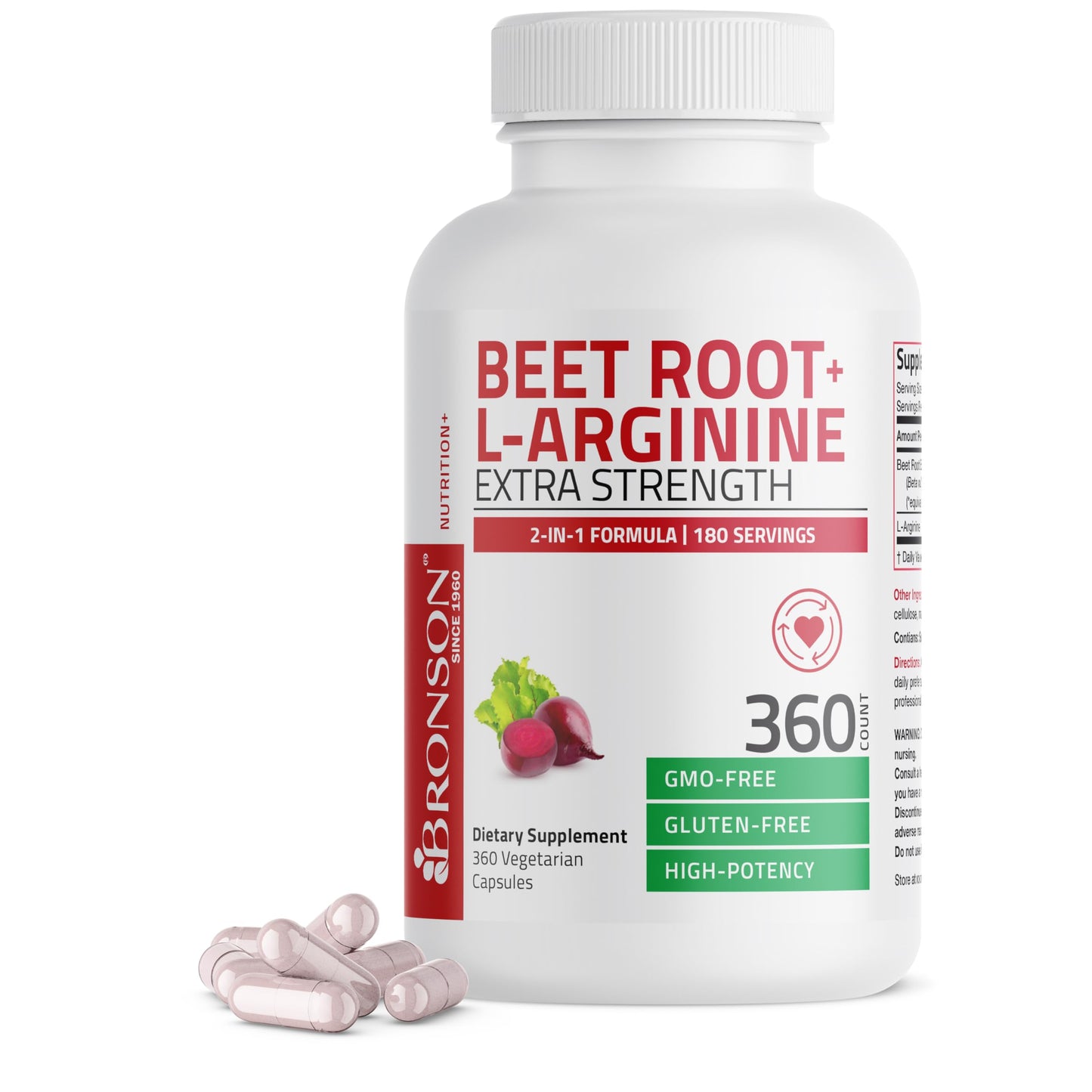 Bronson Beet Root + L-Arginine Nitric Oxide Production- Non-GMO, 120 Vegetarian Capsules