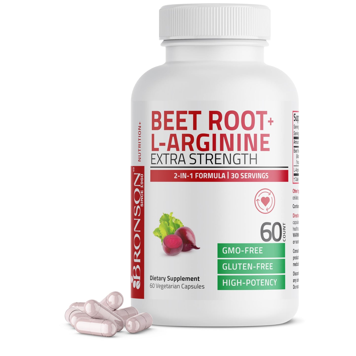 Bronson Beet Root + L-Arginine Nitric Oxide Production- Non-GMO, 120 Vegetarian Capsules