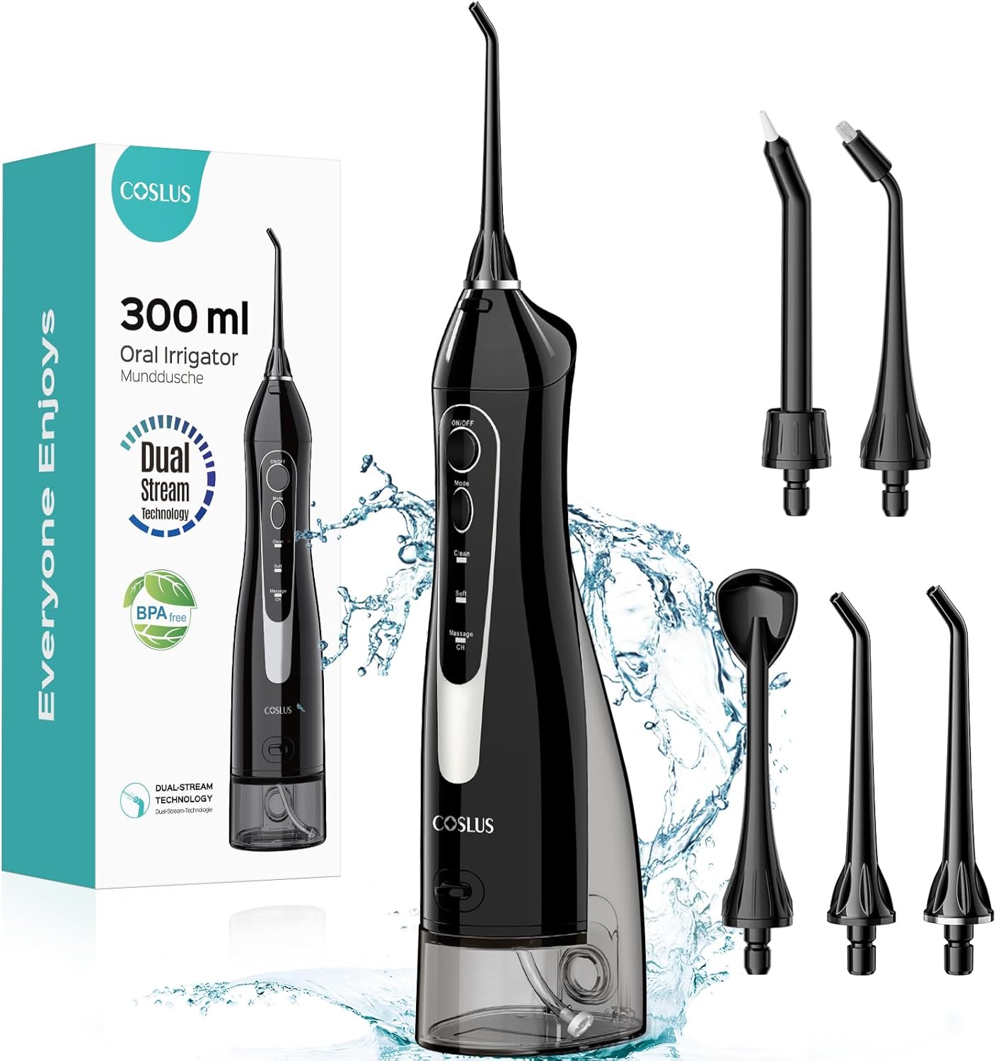 Water Dental Flosser Teeth Pick: Portable Cordless Oral Irrigator 300ML Rechargeable Travel Irrigation Cleaner IPX7 Waterproof Electric Flossing Machine for Teeth Cleaning C20(F5020E)