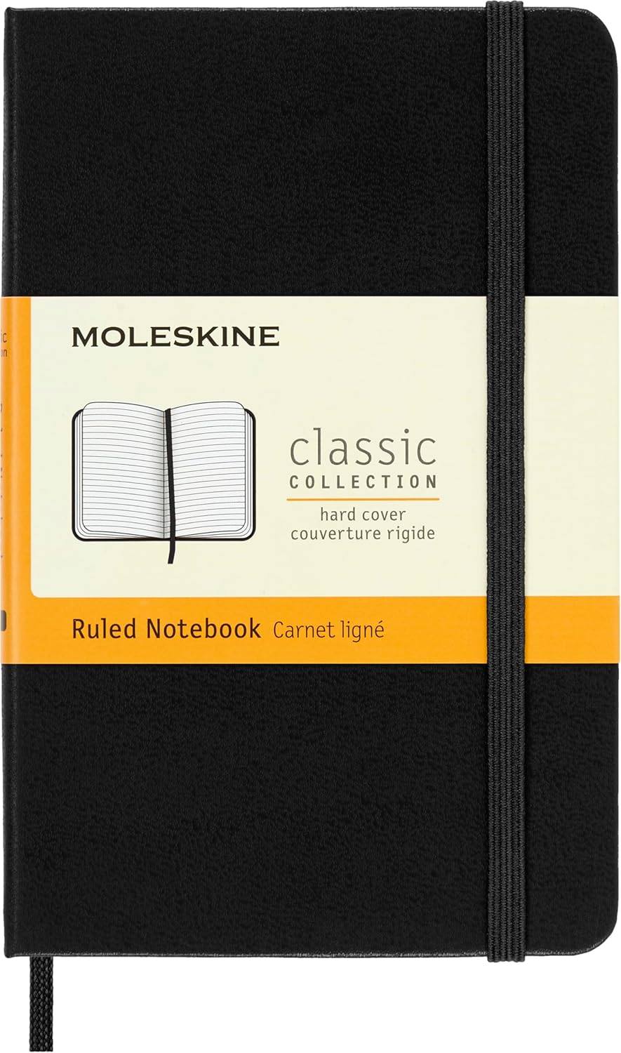 Moleskine Classic Notebook, Hard Cover, Pocket (3.5" x 5.5") Ruled/Lined, Black, 192 Pages