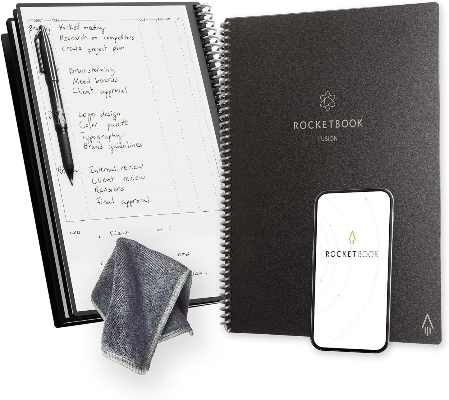 Rocketbook Fusion Reusable Undated Productivity Planner, Letter Size 8.5x11, Black - Goals, Monthly and Weekly Calendar, Daily To-do List, Lined and Dotted Notes Pages