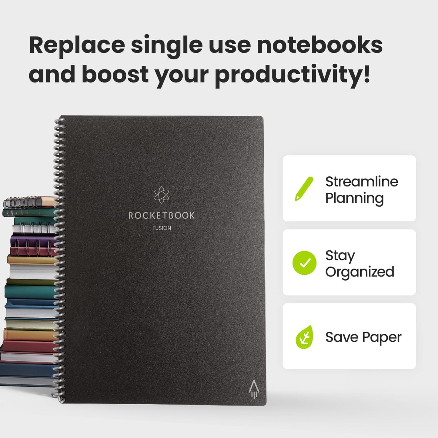 Rocketbook Fusion Reusable Undated Productivity Planner, Letter Size 8.5x11, Pink - Goals, Monthly and Weekly Calendar, Daily To-do List, Lined and Dotted Notes Pages